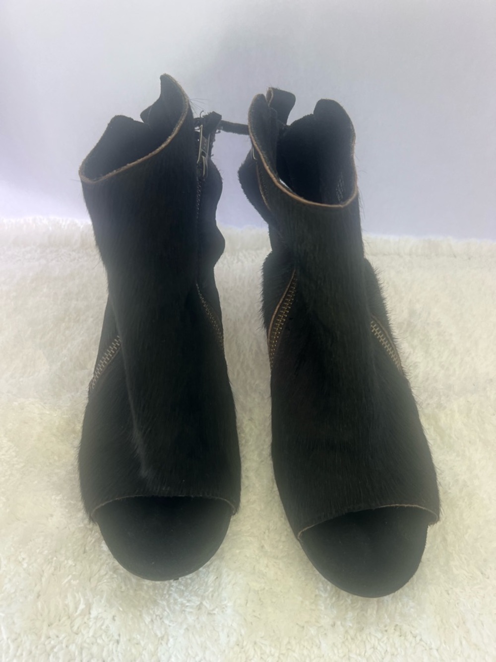 Black Open-Toe Fur-Trim Mule Clogs